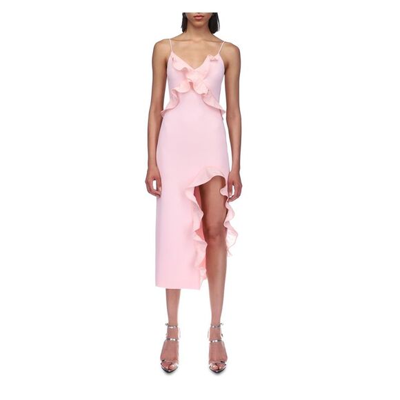 DAVID KOMA Dresses & Skirts - DAVID KOMA Womens Pink Lined Front High Cutout Opening Midi Dress 12